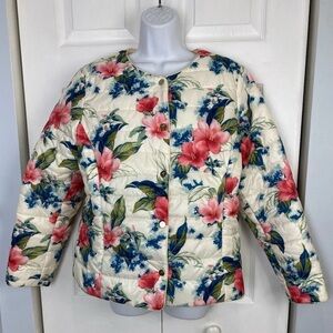Tommy Bahama Floral Puffer Jacket - Cream, Pink, Blue